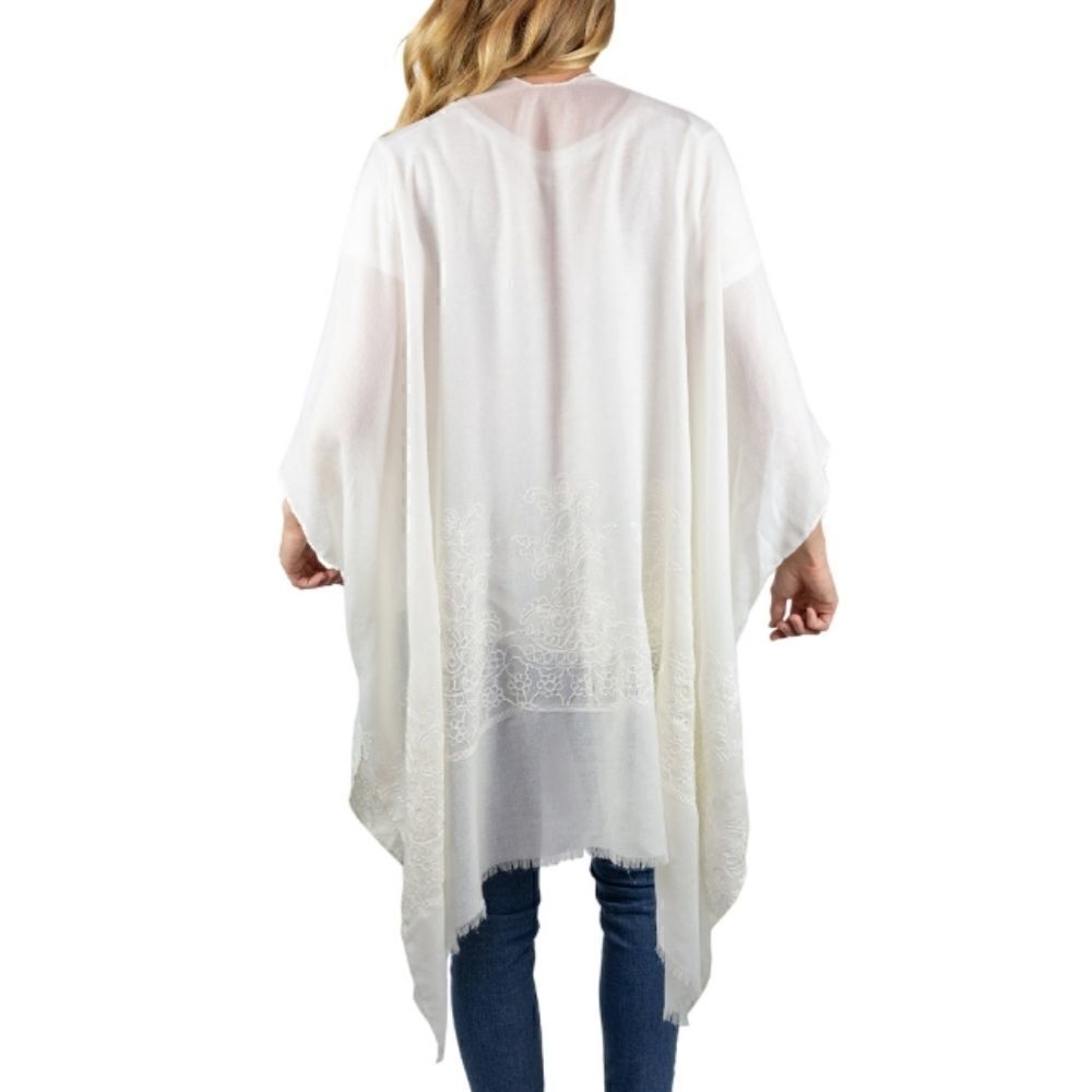 Women's Open Front Embroidered Duster Kimono Wrap - Picture 4 of 5